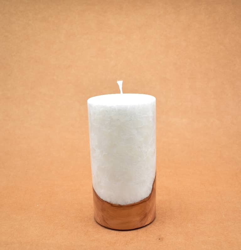 Kerze mit Holz Unikat Rund 80 x 150 mm mit Docht Nr.: 4