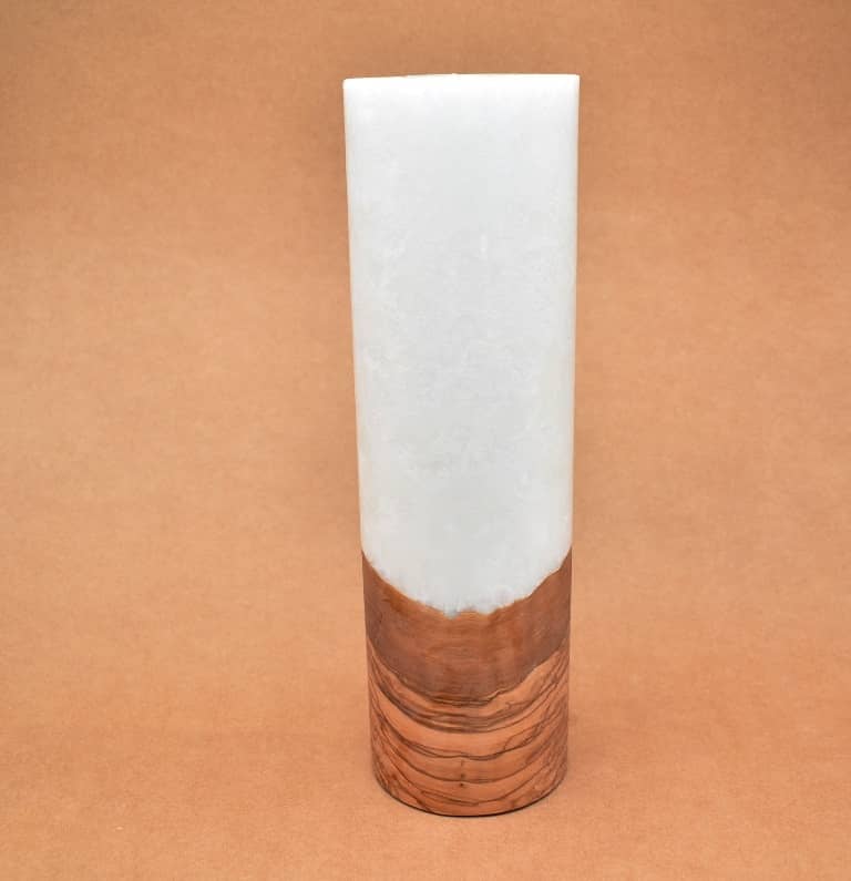 Kerze mit Holz Unikat Rund 90 x 300 mm mit Teelicht Nr.: 9
