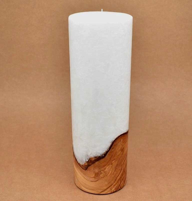 Kerze mit Holz Unikat Rund 100 x 300 mm ohne Teelichteinsatz Nr. 3