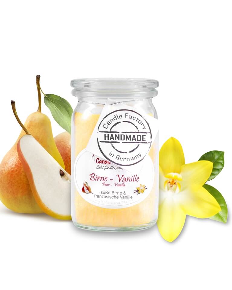 Hochwertige Duftkerze von Candle Factory Birne Vanille Baby Mini Jumbo Duftkerze im Glas in der Farbe gelb g?nstig in Kerzen Online Shop kaufen. Duftkerzen im Glas. Geschenkidee Birne Vanille Baby Mini Jumbo Duftkerze im Glas in der Farbe gelb.