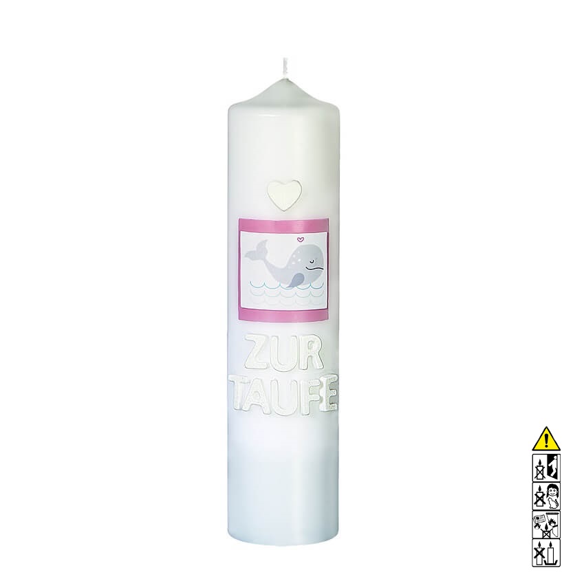 Taufkerze Wal rosa 250 x 60 mm Taufkerze kaufen mit Motiv Wal rosa 250 x 60 mm
