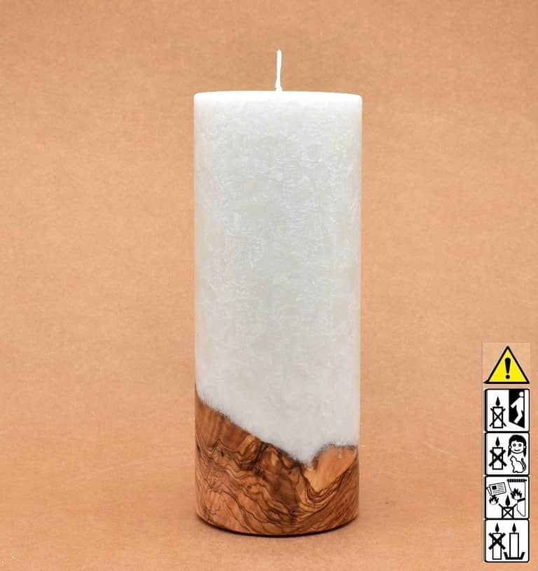 Kerze mit Holz Unikat Rund 80 x 200 mm mit Docht Nr.: 1