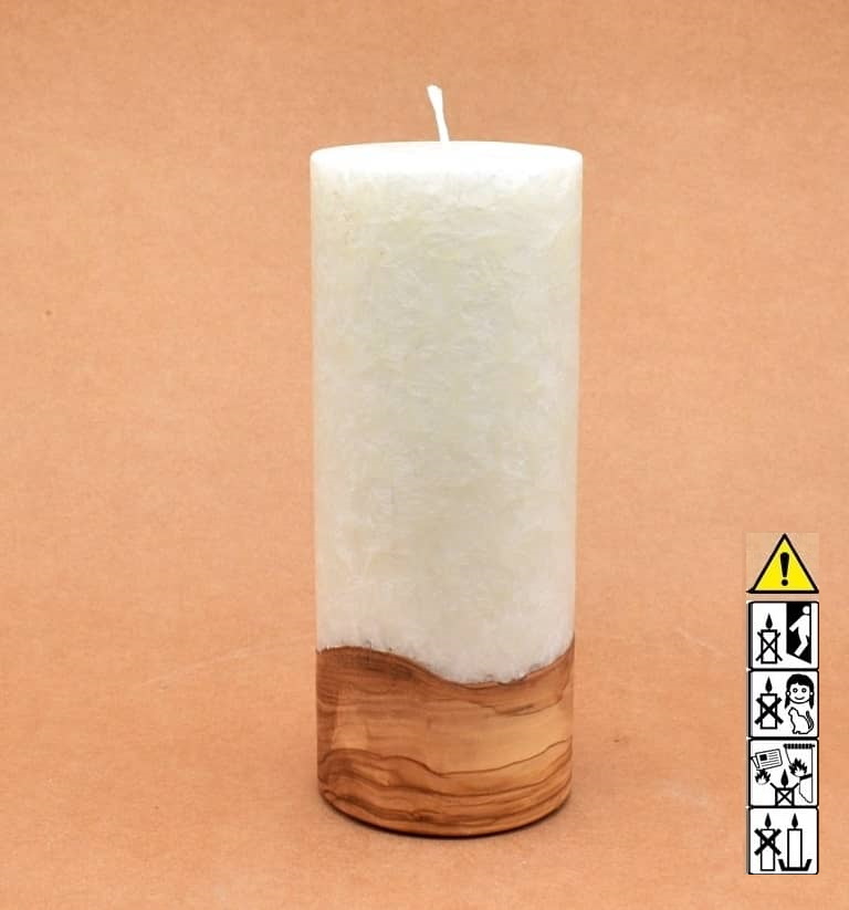 Kerze mit Holz Unikat Rund 80 x 200 mm mit Docht Nr.: 1