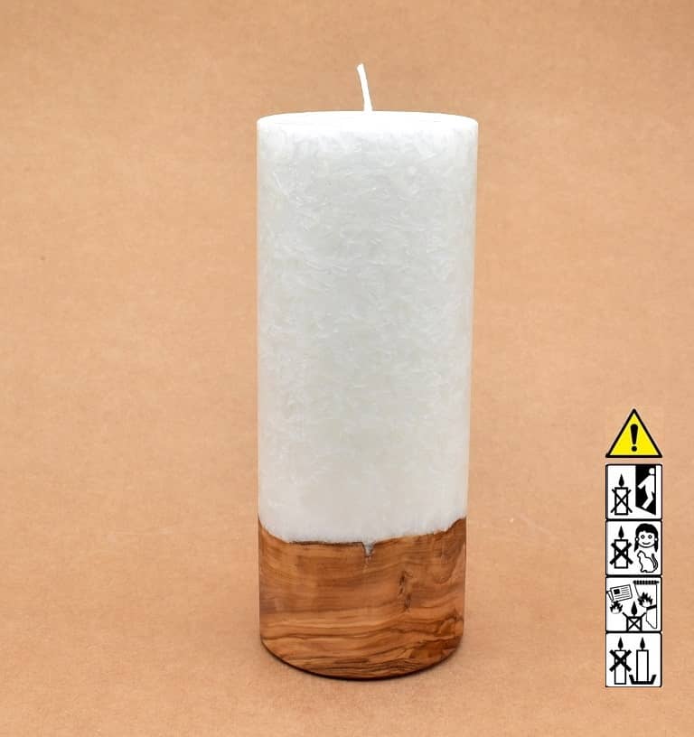 Kerze mit Holz Unikat Rund 80 x 200 mm mit Docht Nr.: 1