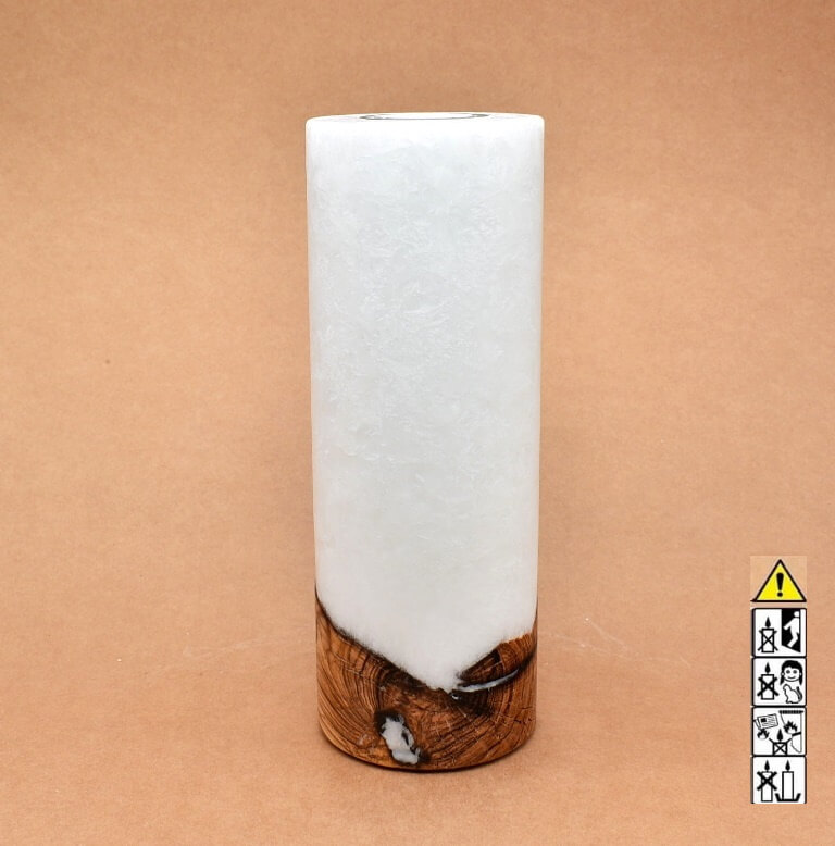 Kerze mit Holzelement, Individuelle, persönliche Hochzeitskerze  Holzkerze, Rund Stearinoptik, Hochzeitskerze mit Teelicht im Kerzen online Shop für Hochzeiten bestellen, günstig kaufen.