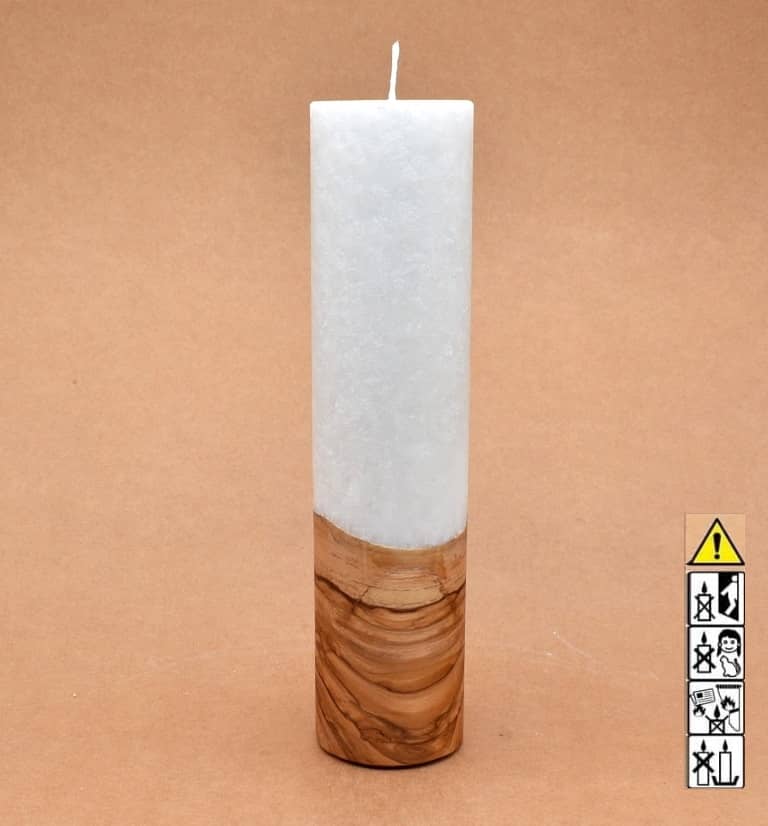 Kerze mit Holz Unikat Rund 60 x 250 mm mit Docht Nr.: 3
