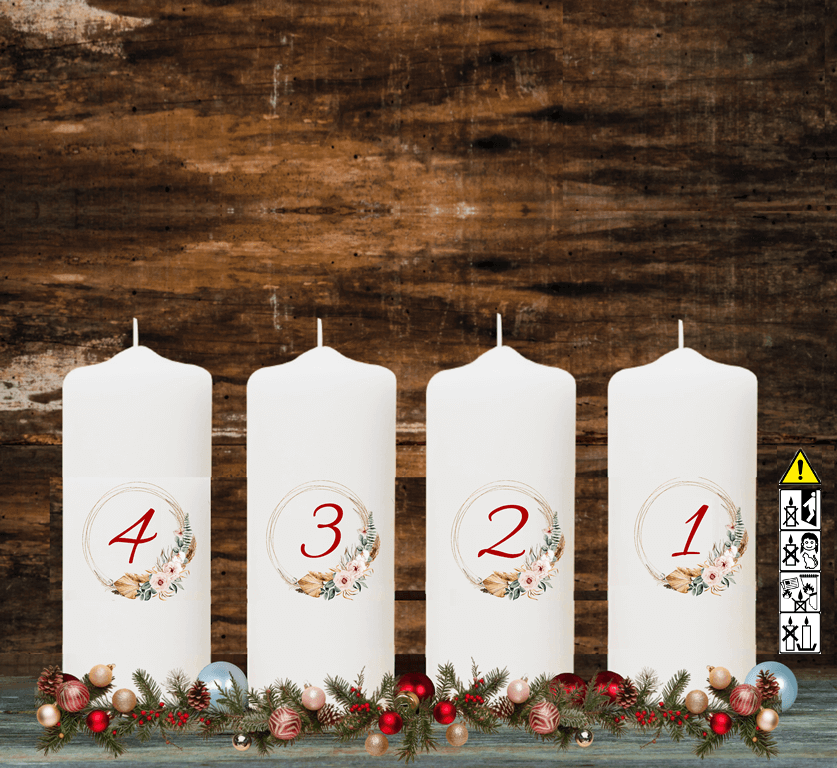 Adventskranzkerzen "Trockenblumen Kranz" 4-Set