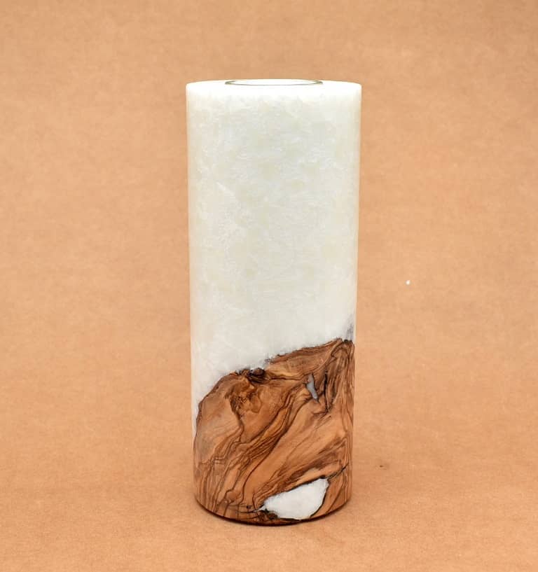 Kerze mit Holz Unikat Rund 80 x 200 mm mit Teelicht Nr.: 11