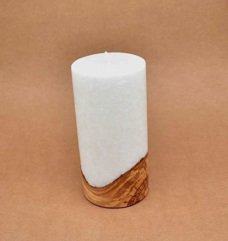 Kerze mit Holz Unikat Rund 100 x 200 mm ohne Teelichteinsatz Nr. 1
