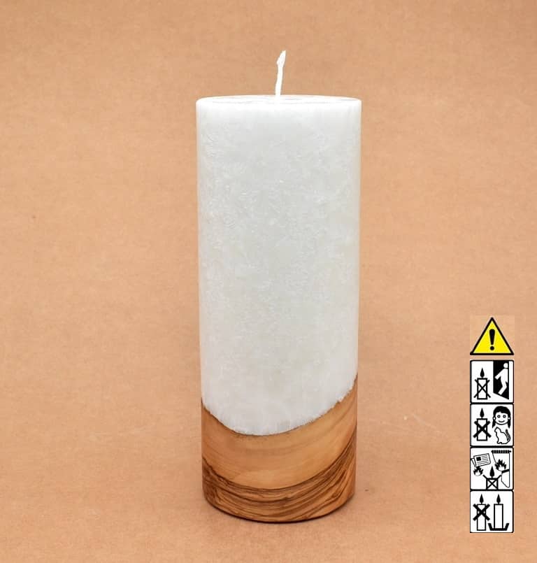 Kerze mit Holz Unikat Rund 80 x 200 mm mit Docht Nr.: 15