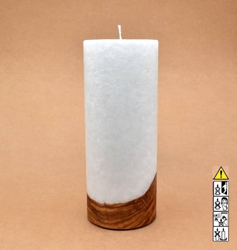 Kerze 100x250mm mit Holzelement, Individuelle, persönliche Hochzeitskerze  Holzkerze, Rund Stearinoptik, Hochzeitskerze mit Teelicht im Kerzen online Shop für Hochzeiten bestellen, günstig kaufen.
