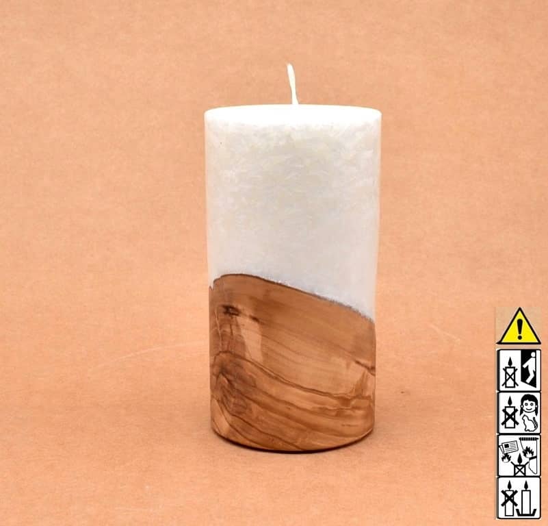 Kerze mit Holz Unikat Rund 80 x 150 mm mit Docht Nr.: 1