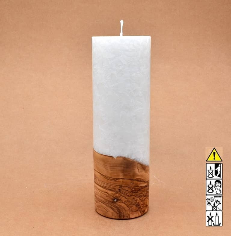 Kerze 80x250mm mit Holzelement, Individuelle, persönliche Hochzeitskerze  Holzkerze, Rund Stearinoptik, Hochzeitskerze mit Teelicht im Kerzen online Shop für Hochzeiten bestellen, günstig kaufen.