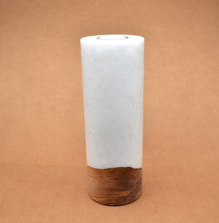 Kerze mit Holz Unikat Rund 90 x 250 mm mit Teelicht Nr.: 4