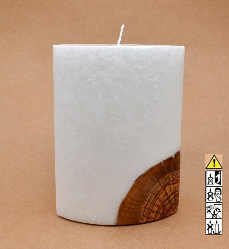 Kerze mit Holz Oval Kanten spitz 210 x 140 x 80 mm 1 x Docht. Nr.: 6