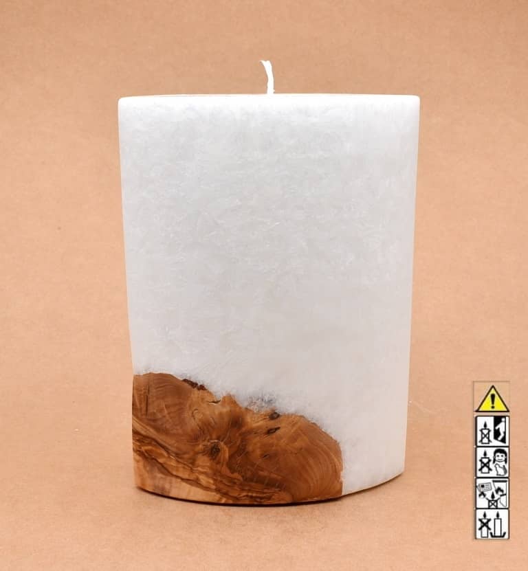 Kerze mit Holz Oval Kanten spitz 210 x 140 x 80 mm 1 x Docht. Nr.: 6