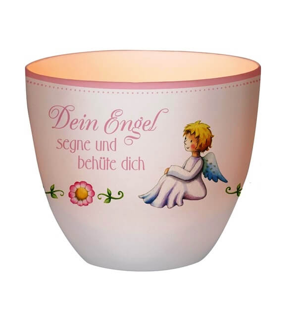 Windlicht "Dein Engel segne und behüte dich" rosa aus Porzellan - 9 x 8 cm - in Geschenkverpackung