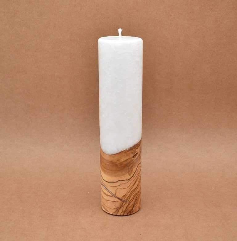 Kerze mit Holz Unikat Rund 60 x 250 mm ohne Teelichteinsatz Nr. 2