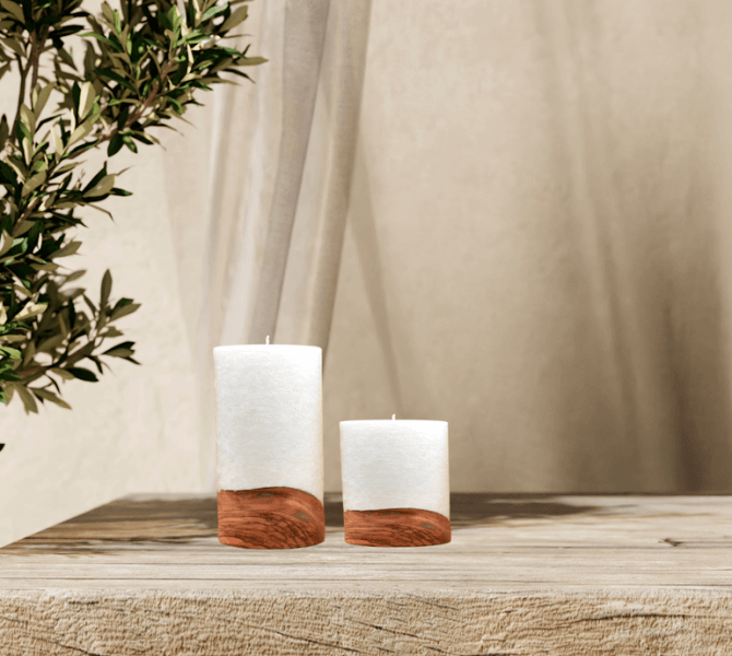 Kerze mit Holz, Unikat Holzkerze, Individuelle runde Hochzeitskerze mit Holz aus Stearin. Kerze mit Holzelement, Individuelle, persönliche Hochzeitskerze Holzkerze, Rund Stearinoptik, Hochzeitskerze mit Teelicht im Kerzen online Shop für Hochzeiten bestellen, günstig kaufen.