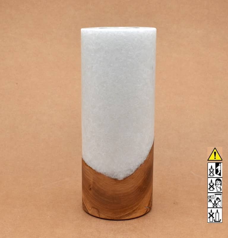 Kerze 80x200mm mit Holzelement, Individuelle, persönliche Hochzeitskerze  Holzkerze, Rund Stearinoptik, Hochzeitskerze mit Teelicht im Kerzen online Shop für Hochzeiten bestellen, günstig kaufen.