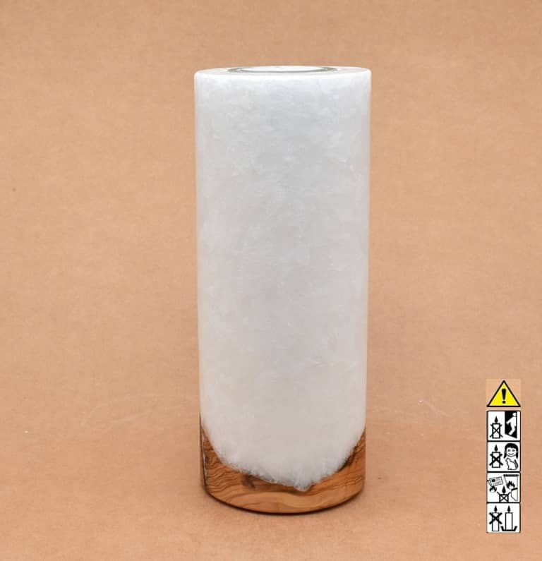 Kerze 80x200mm mit Holzelement, Individuelle, persönliche Hochzeitskerze  Holzkerze, Rund Stearinoptik, Hochzeitskerze mit Teelicht im Kerzen online Shop für Hochzeiten bestellen, günstig kaufen.