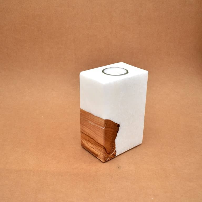 Kerze mit Holz Unikat Quader 70 x 100 x 150 mm mit 1 x Teelicht Nr: 3