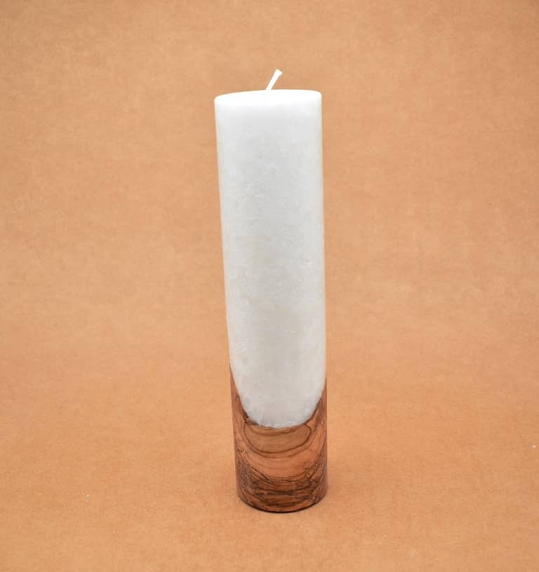 Kerze mit Holz Unikat Rund 60 x 250 mm mit Docht Nr.: 2