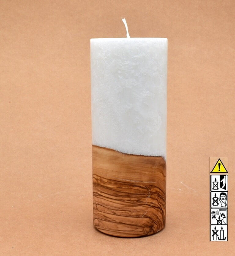 Kerze mit Holz Unikat Rund 80 x 200 mm mit Docht Nr.: 5