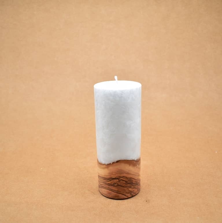Zierliche Kerze mit Holz Unikat Rund 60 x 150 mm mit Docht Nr.: 1