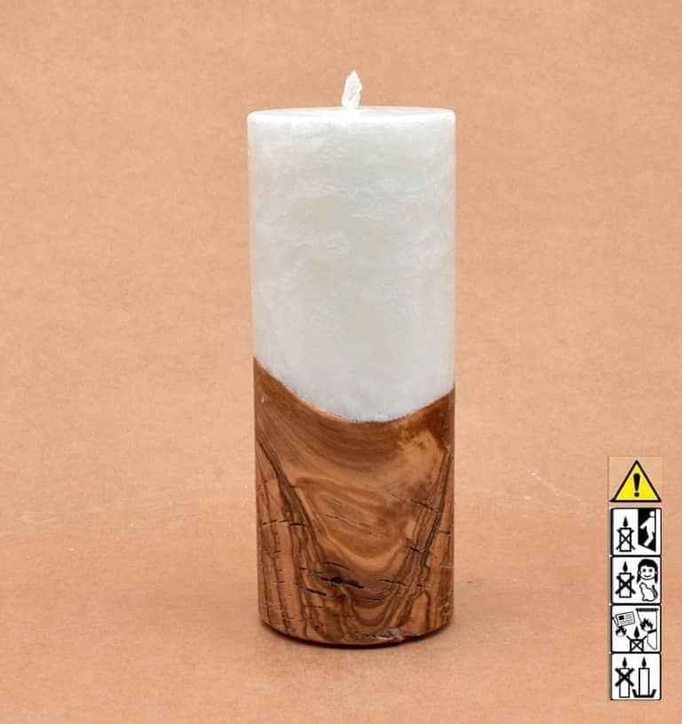 Zierliche Kerze mit Holz Unikat Rund 60 x 150 mm mit Docht Nr.: 1