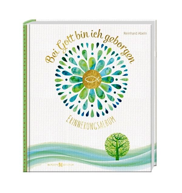 Erinnerungsalbum Kommunion Geborgen Erinnerungsalbum Erstkommunion, Gott ich bin geborgen mit Fisch illustrierte Seiten