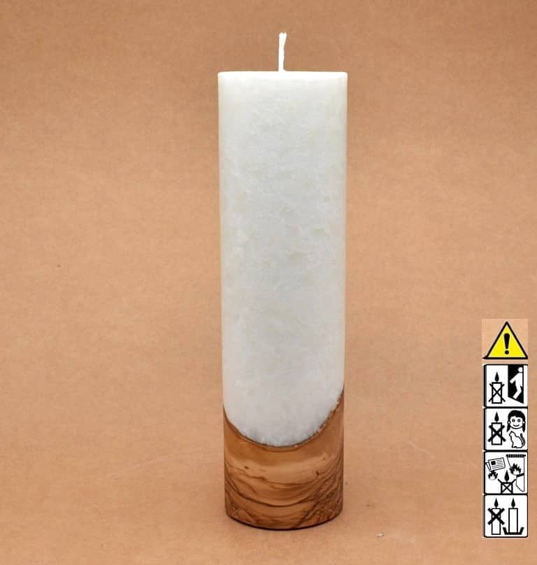 Kerze mit Holz Unikat Rund 70 x 250 mm mit Docht Nr.: 5