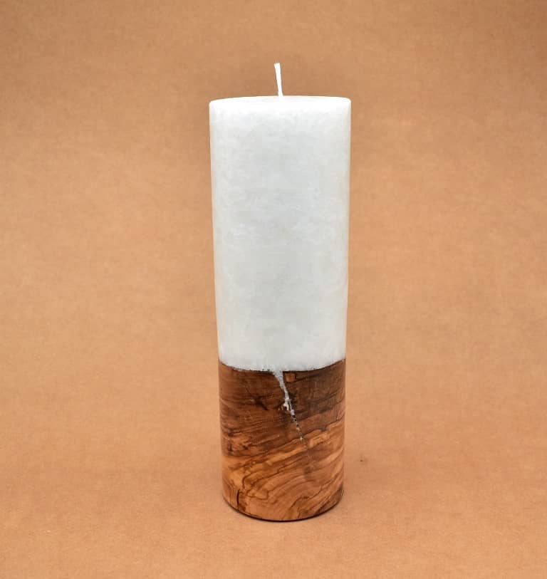 Kerze mit Holz Unikat Rund 80 x 250 mm mit Docht Nr.: 2