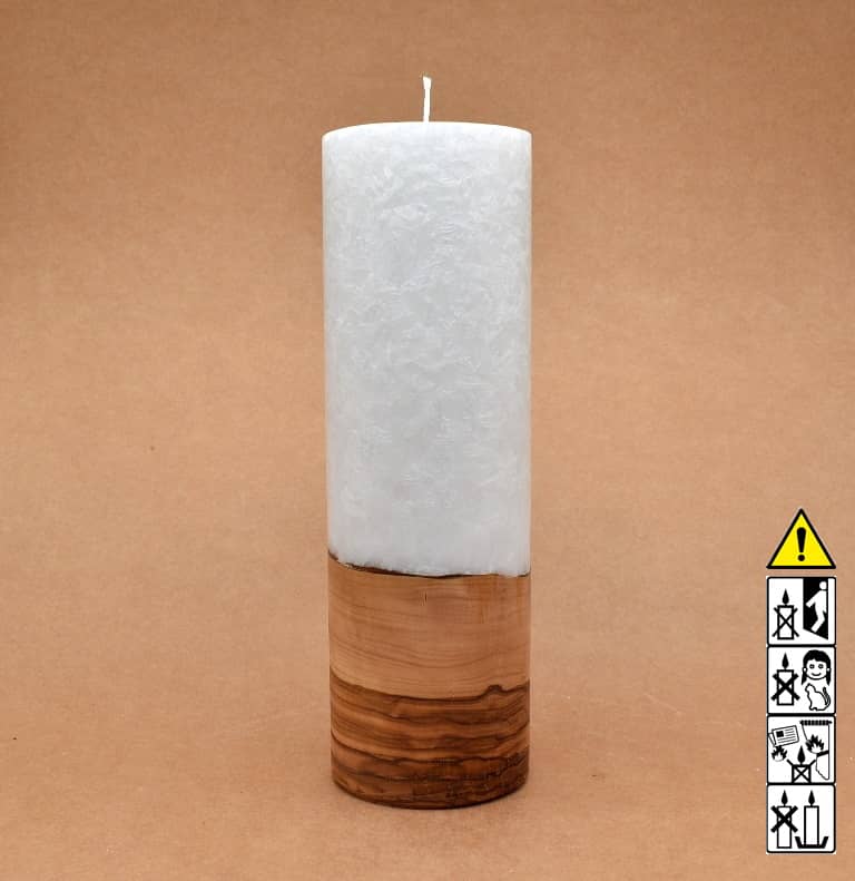Kerze 80x250mm mit Holzelement, Individuelle, persönliche Hochzeitskerze  Holzkerze, Rund Stearinoptik, Hochzeitskerze mit Teelicht im Kerzen online Shop für Hochzeiten bestellen, günstig kaufen.