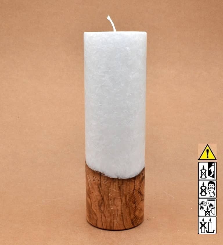 Kerze 80x250mm mit Holzelement, Individuelle, persönliche Hochzeitskerze  Holzkerze, Rund Stearinoptik, Hochzeitskerze mit Teelicht im Kerzen online Shop für Hochzeiten bestellen, günstig kaufen.