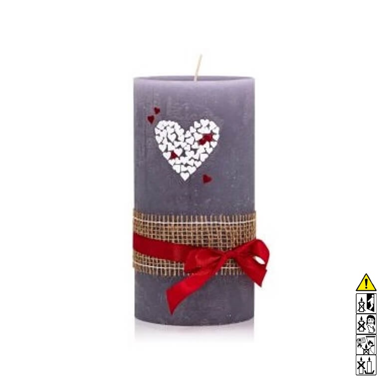 Hochzeitskerze Rustica "Herz" 190 x 98 mm in grau (ohne Beschriftung) Individuelle Hochzeitskerze kaufen für die Trauung Rustica "Herz" 190 x 98 mm in grau (ohne Beschriftung)