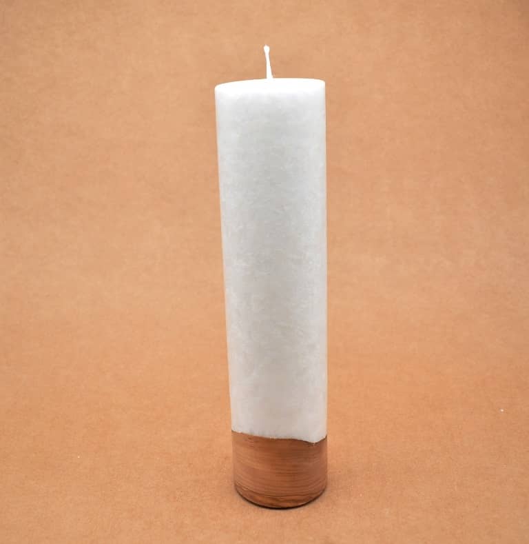Kerze mit Holz Unikat Rund 60 x 250 mm mit Docht Nr.: 15