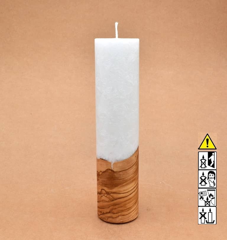 Kerze mit Holz Unikat Rund 60 x 250 mm mit Docht Nr.: 15