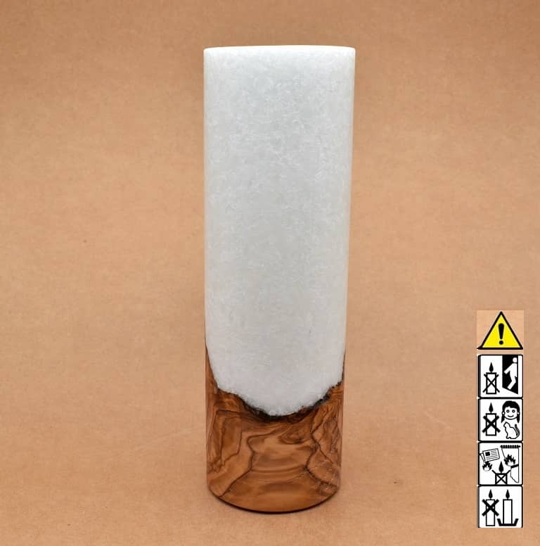 Kerze 80x250mm mit Holzelement, Individuelle, persönliche Hochzeitskerze  Holzkerze, Rund Stearinoptik, Hochzeitskerze mit Teelicht im Kerzen online Shop für Hochzeiten bestellen, günstig kaufen.