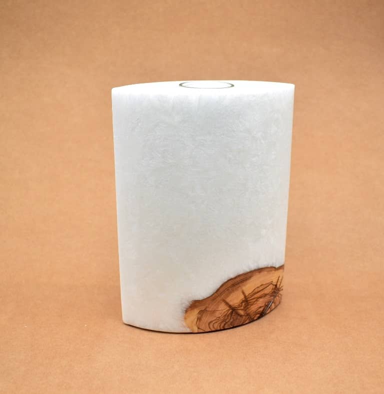 Kerze mit Holz Unikat Oval Kanten spitz 210 x 140 x 80 mm mit 1 x Teelicht