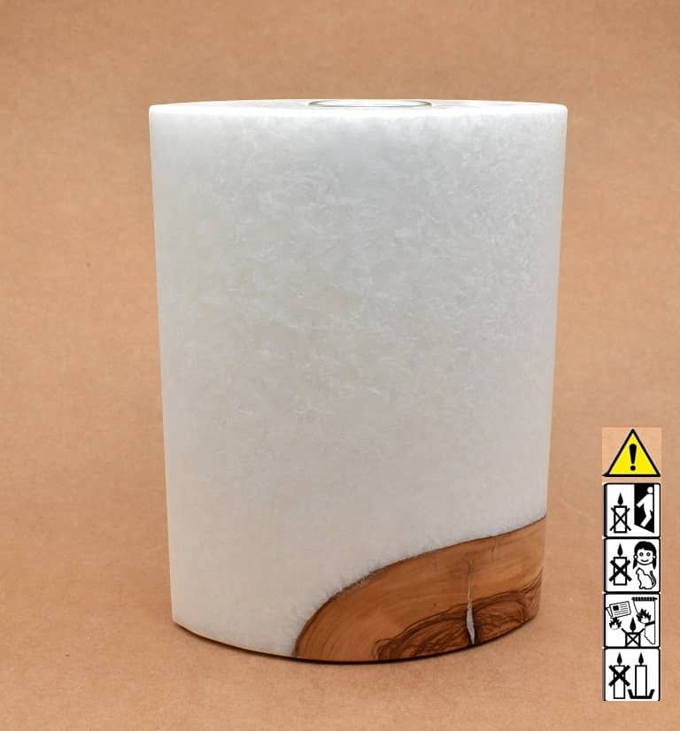 Kerze mit Holz Individuelle, perönliche Hochzeitskerze  Oval Kanten spitz  mit Teelicht im Kerzen online Shop für Hochzeiten bestellen, günstig kaufen.