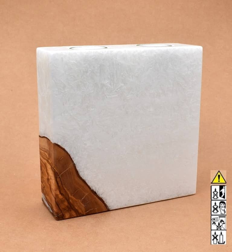Kerze mit 1 x Holz Unikat Quader 60 x 200 x 200 mm 2 x Teelicht Nr 6