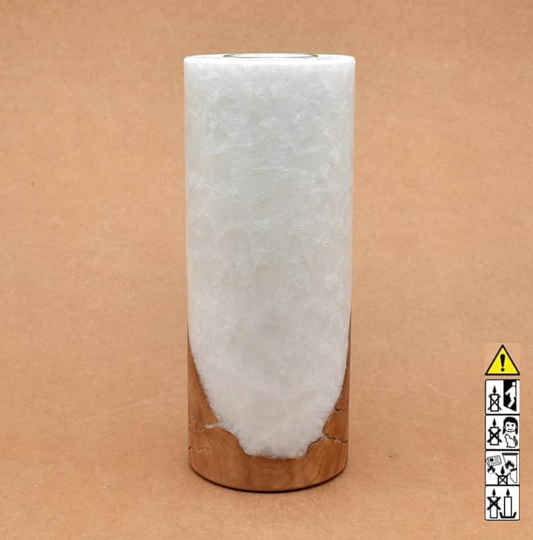 Kerze mit Holz Unikat Rund 80x200mm mit Teelicht. Jetzt in unserem Geschenke Onlineshop kaufen.