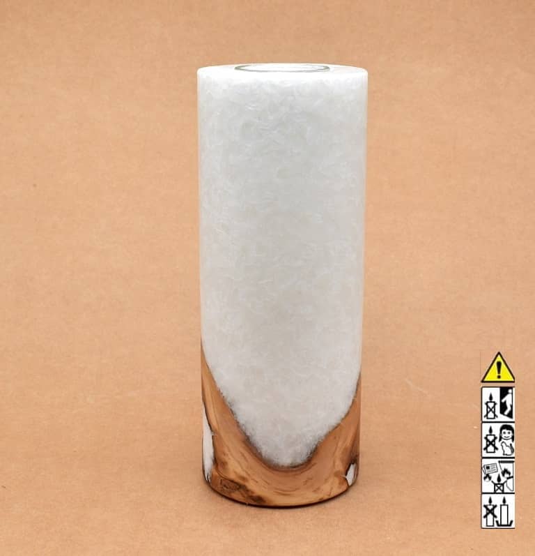 Kerze mit Holz Unikat Rund 80x200mm mit Teelicht. Jetzt in unserem Geschenke Onlineshop kaufen.