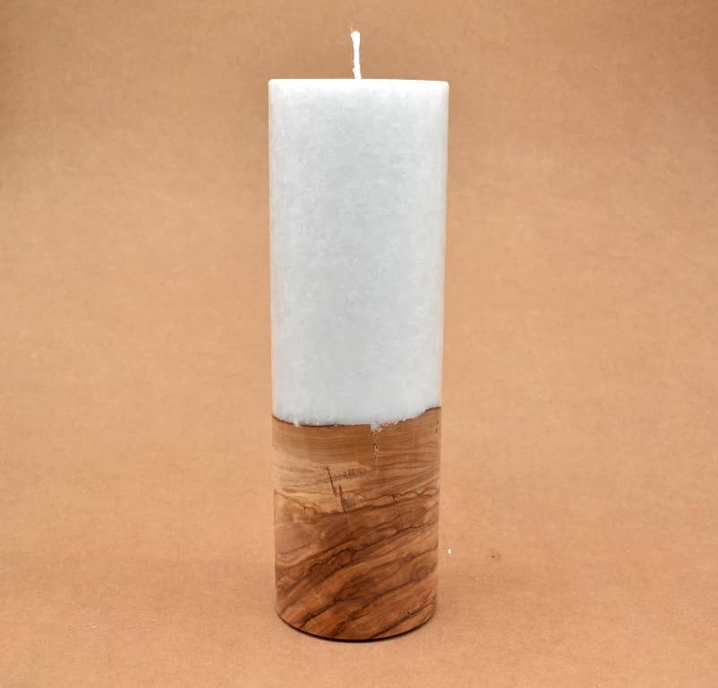 Kerze mit Holz Unikat Rund 80 x 250 mm mit Docht Nr.: 6