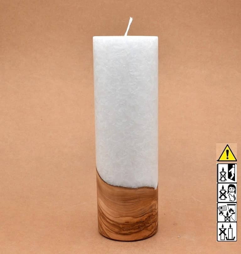 Kerze mit Holz Unikat Rund 80 x 250 mm mit Docht Nr.: 6