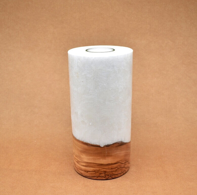 Kerze mit Holz Unikat Rund 100 x 200 mm mit Teelicht Nr.: 5