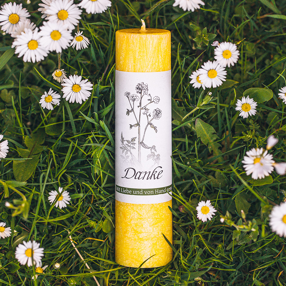 Allgäuer Heilkräuterkerze Lebensthemen Danke in der Farbe gelb. Als Geschenk, um einen Dank auszusprechen. 100% Vegane Kerze. Hergestellt aus Olivenöl. Jetzt in unserem Kerzen Onlineshop kaufen. Allgäuer Heilkräuterkerze Lebensthemen Danke in der Farbe gelb. Als Geschenk, um einen Dank auszusprechen. 100% Vegane Kerze. Hergestellt aus Olivenöl. Jetzt in unserem Kerzen Onlineshop kaufen.