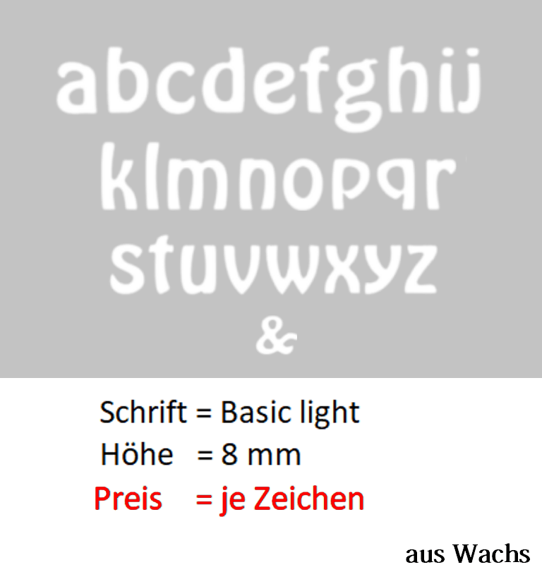 Buchstabe klein (Preis je Buchstabe) Echtwachs in Weiß "Basic" in 8 mm.