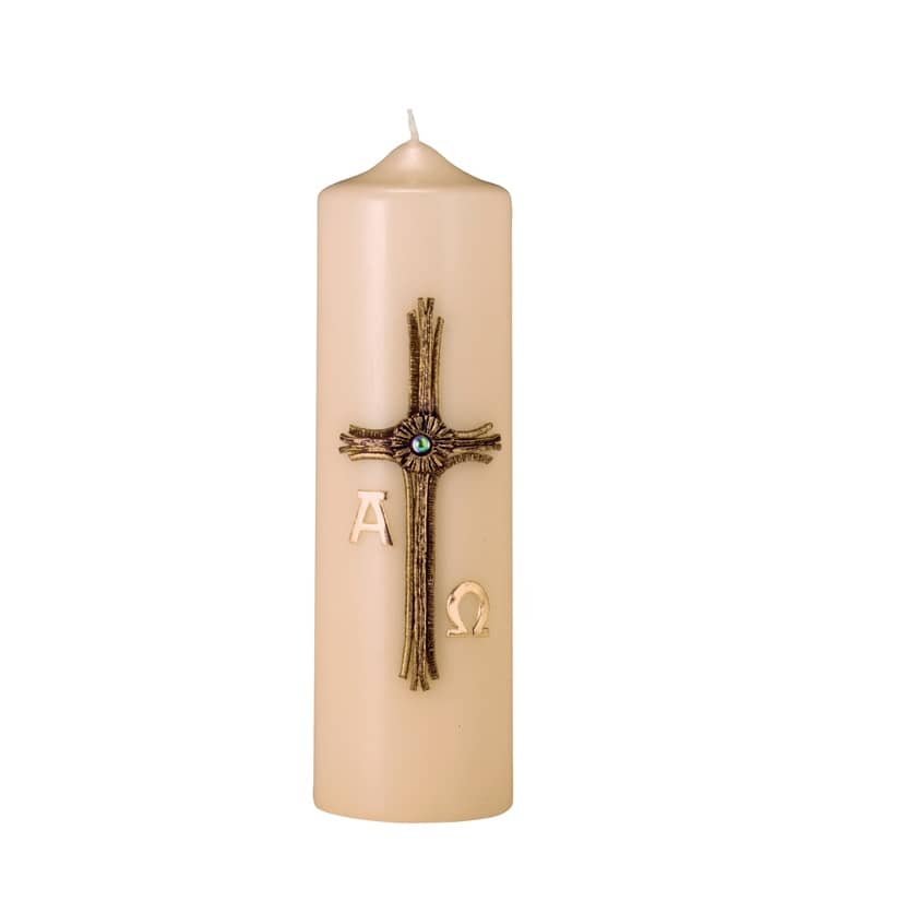Eine edle Kerze für die Trauer und zum Gedenken champagner Kreuz Bronze 200 x 60 mm